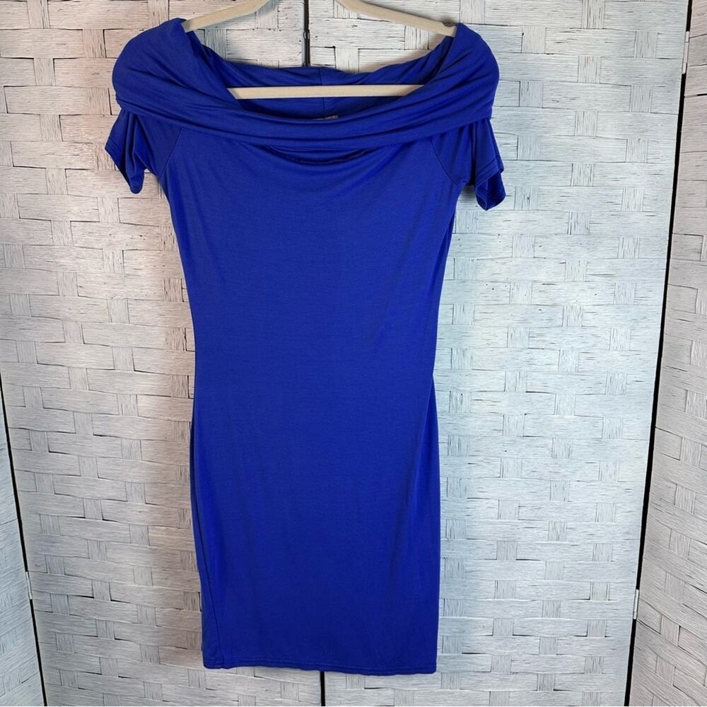 ASOS Royal blue off the shoulder mini dress stretch knit evening party dress